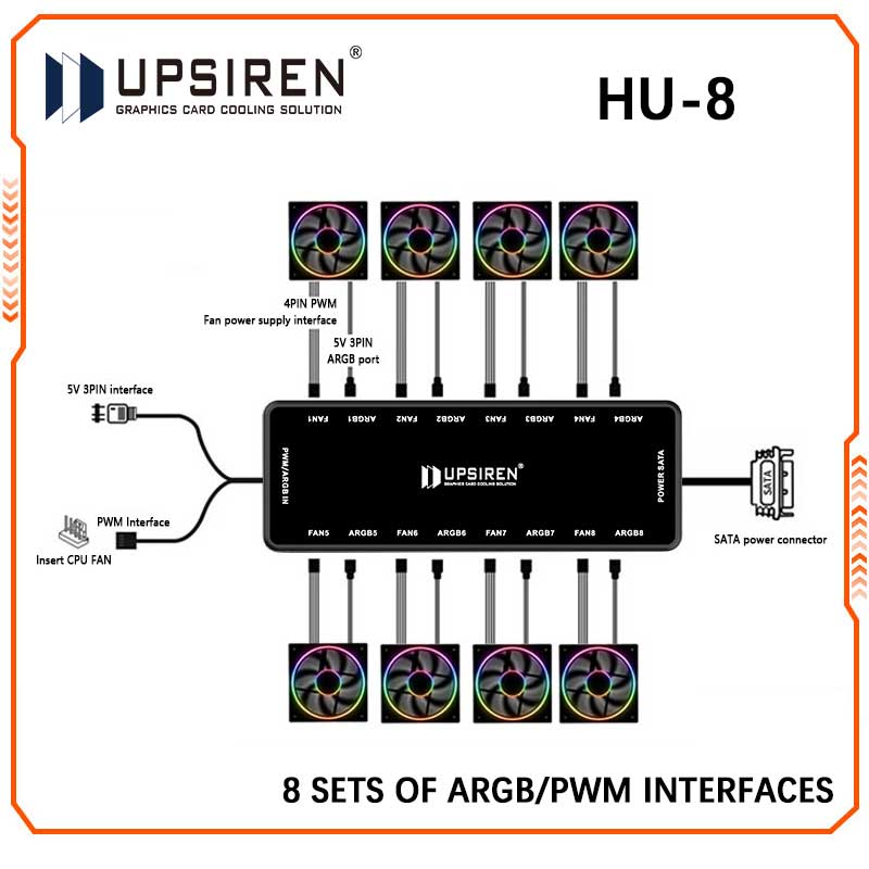 Fan Hub Rgb Controller - UPSIREN HU-8 섀시 팬 허브, ARGB