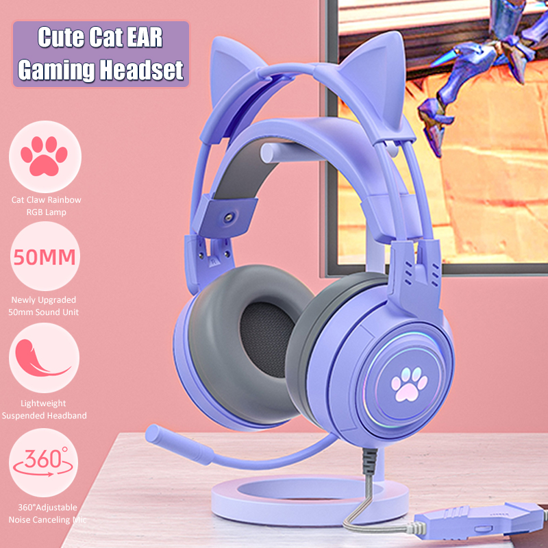 Venom Gaming Accessories - 귀여운 고양이 귀 게임용 헤드폰, 마이크