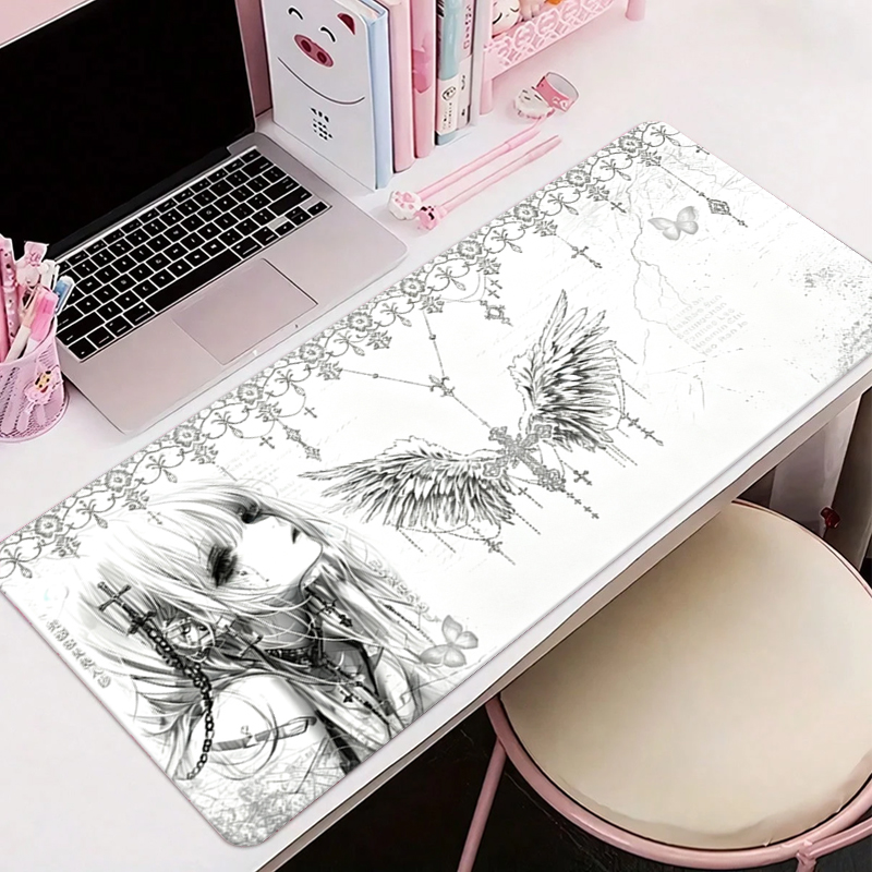 Gaming Accessories Girls - 가죽 마우스 패드 블랙 화이트 애니메이션